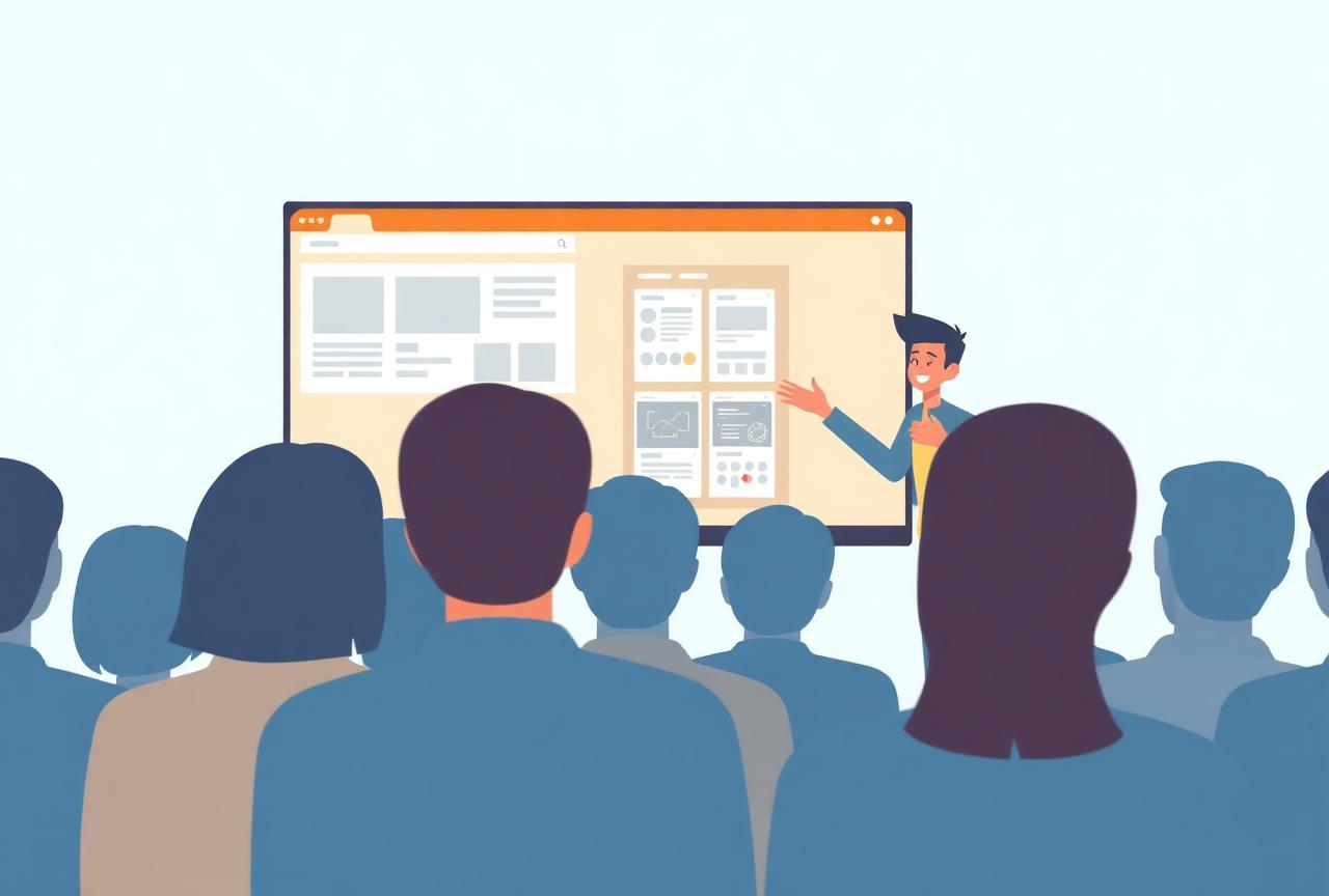 Student presenting a web app design